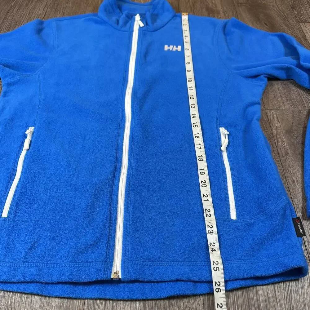 Helly Hansen Fleece Jacket Men Large Blue Full Zip HH Logo Polartec Collar M